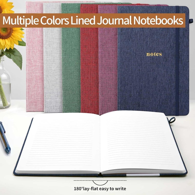 TSFPapier A5 Lined Journal Notebook – Hardcover Fabric Cover 160 Pages 100 GSM Thick Paper With Elastic Band & Pen Holder College Ruled Writing Notebooks for Work School Travel Dark Green - Image 5